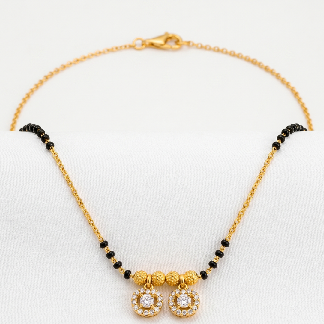 Modern Black Bead Mangalsutra with Solitaire Pendants