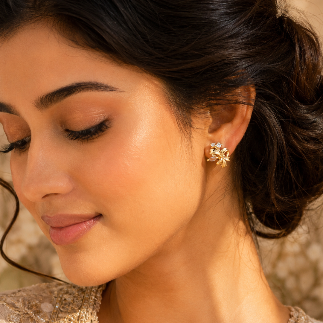 Golden Ribbon & Gem Earrings
