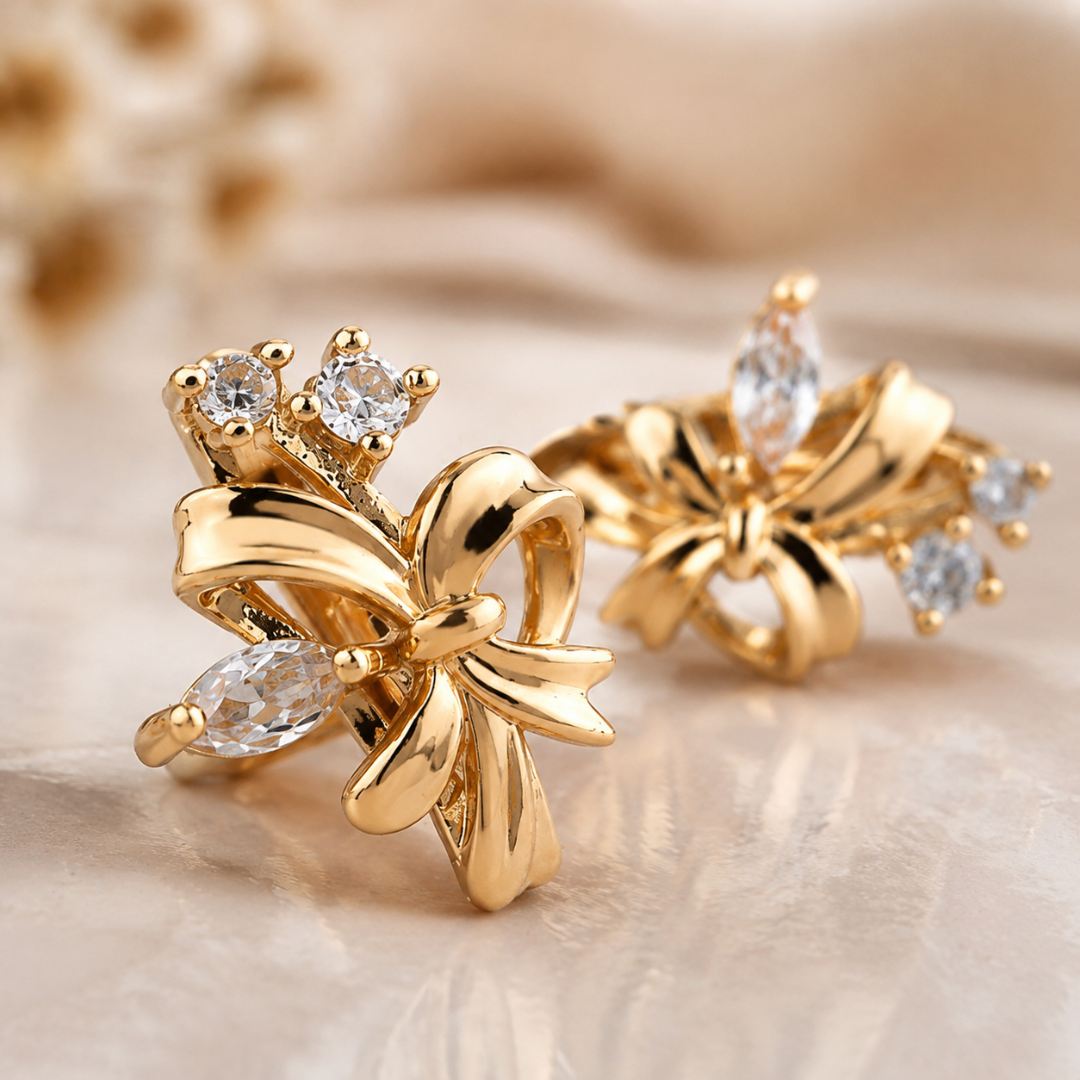 Golden Ribbon & Gem Earrings