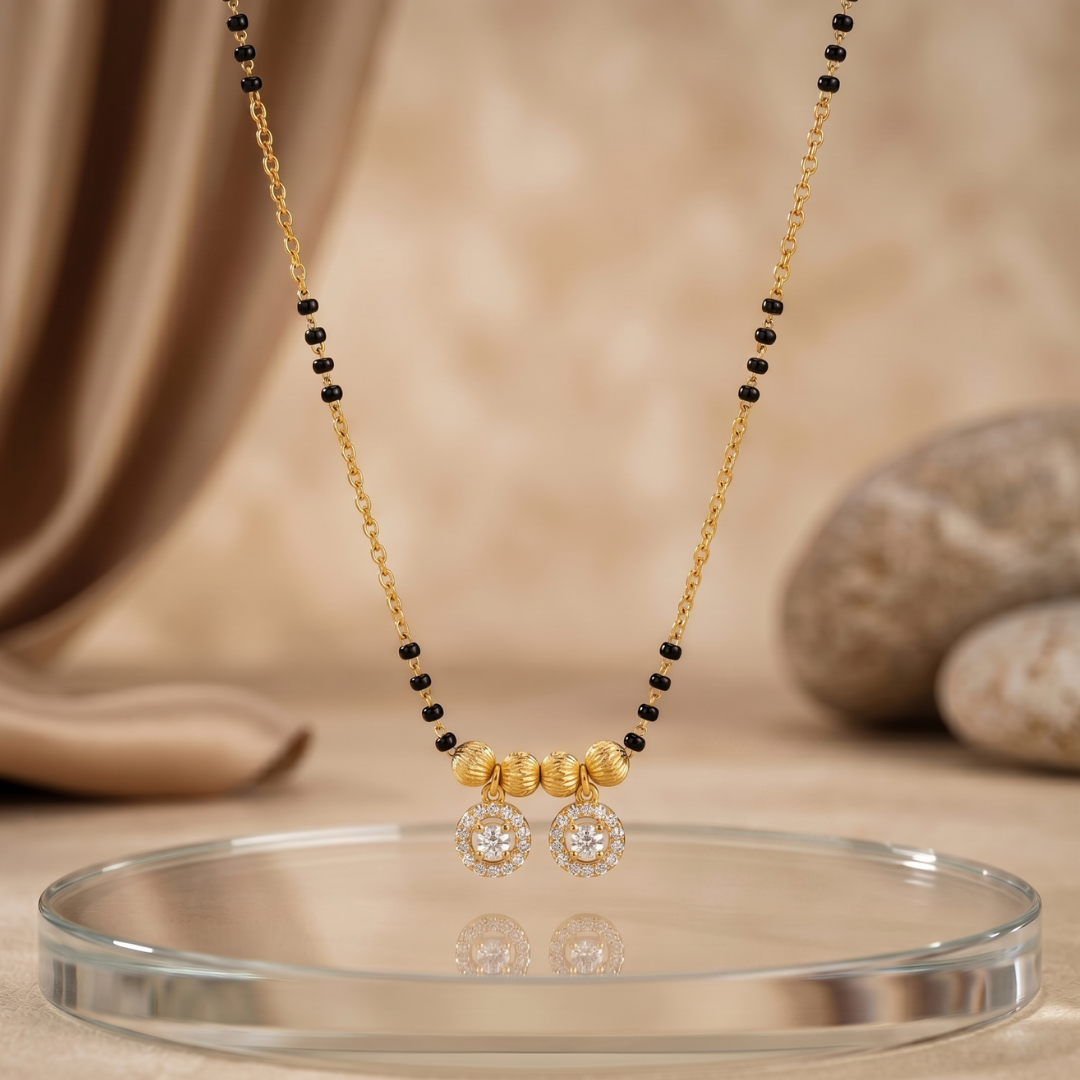 Modern Black Bead Mangalsutra with Solitaire Pendants