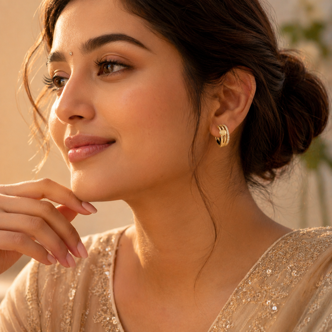 Diamond Multi-Band Huggies Earrings