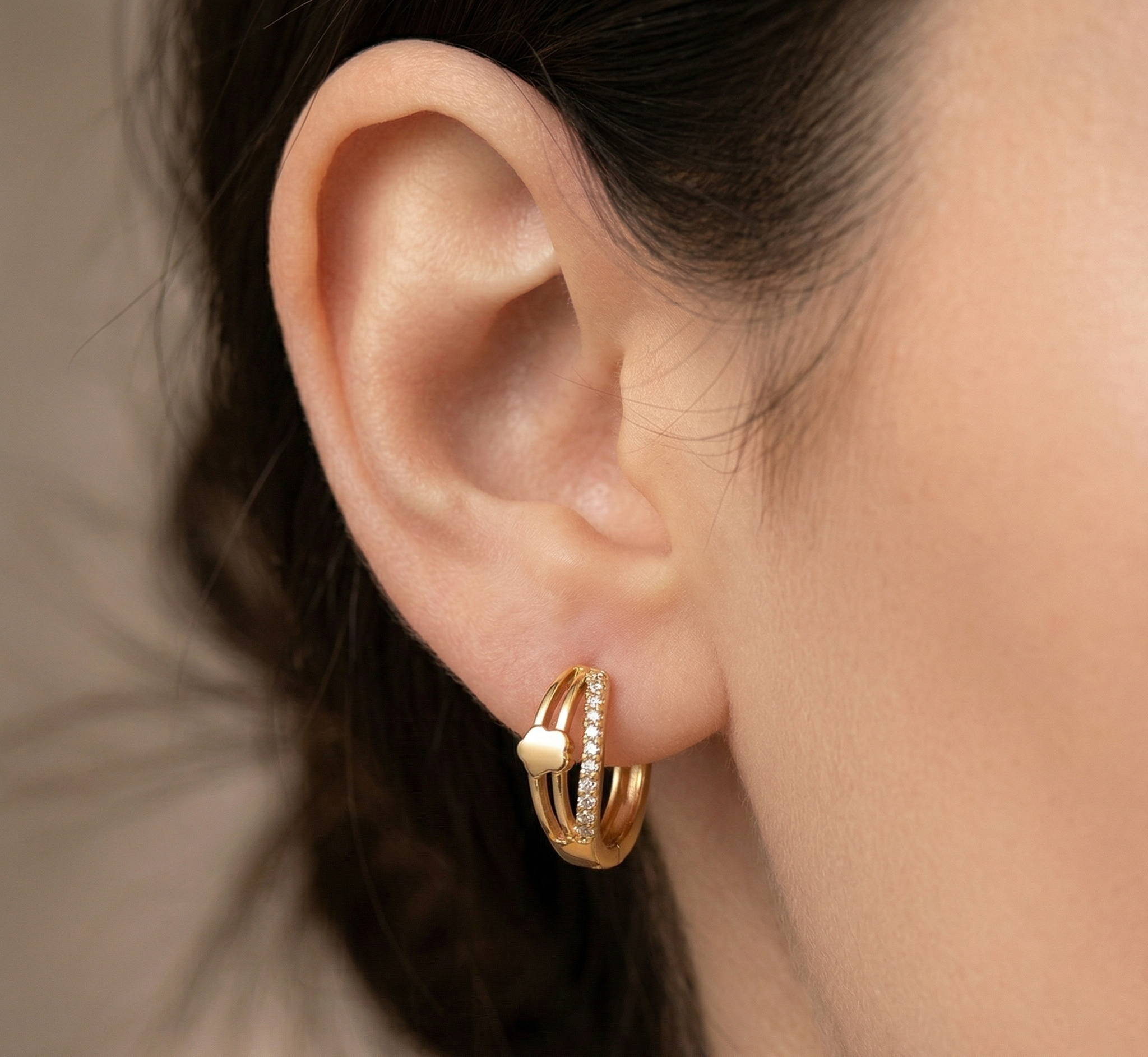 Diamond Multi-Band Huggies Earrings