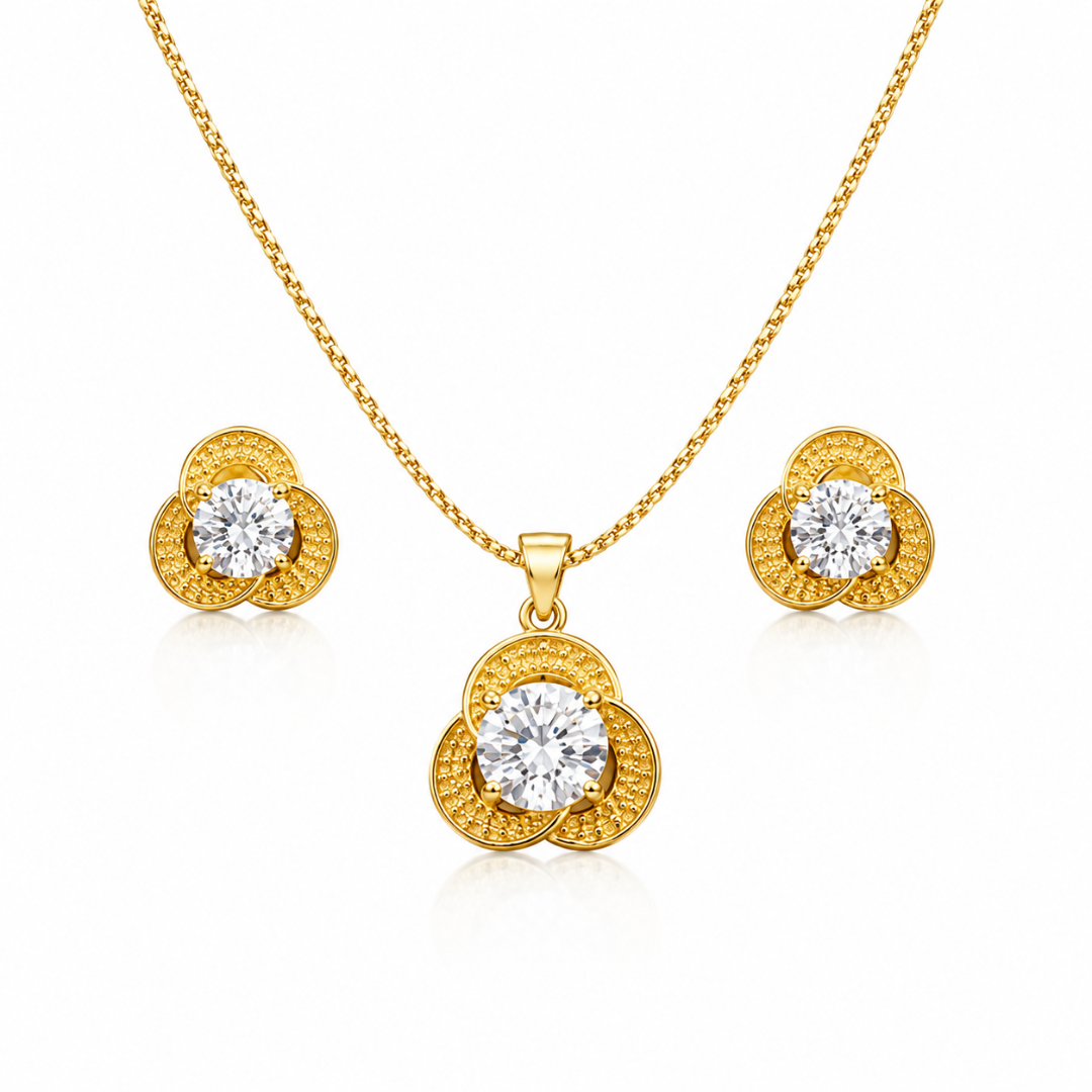 Textured Gold Solitaire Pendant Set