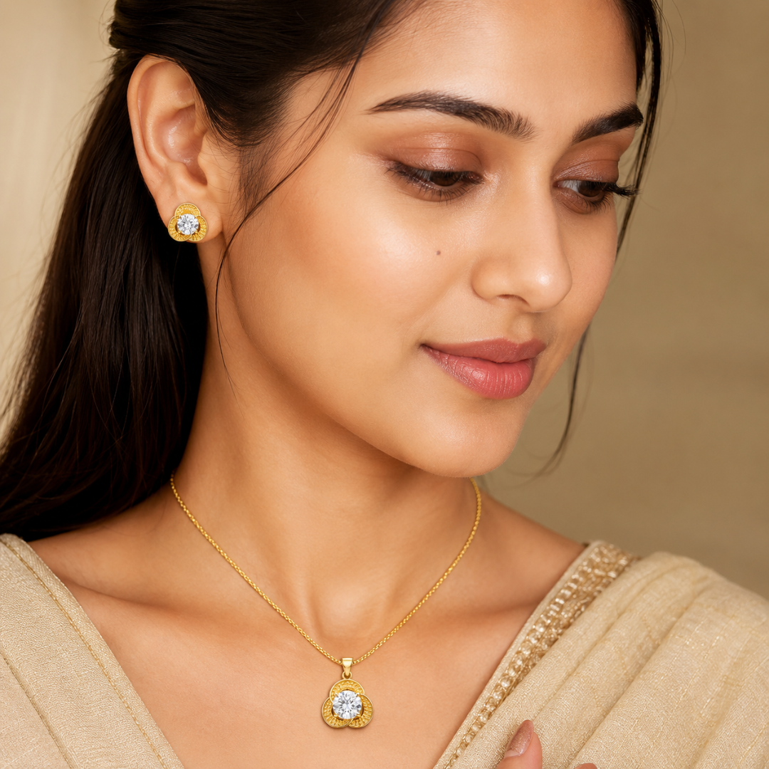 Textured Gold Solitaire Pendant Set