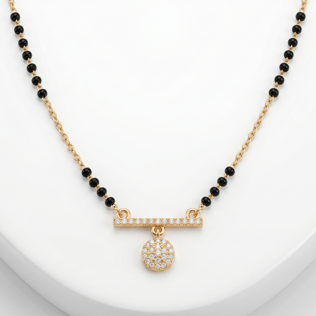 American Diamond Baguette Curved Mangalsutra