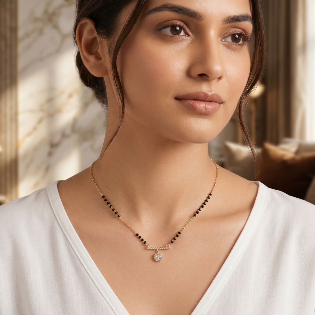 American Diamond Baguette Curved Mangalsutra
