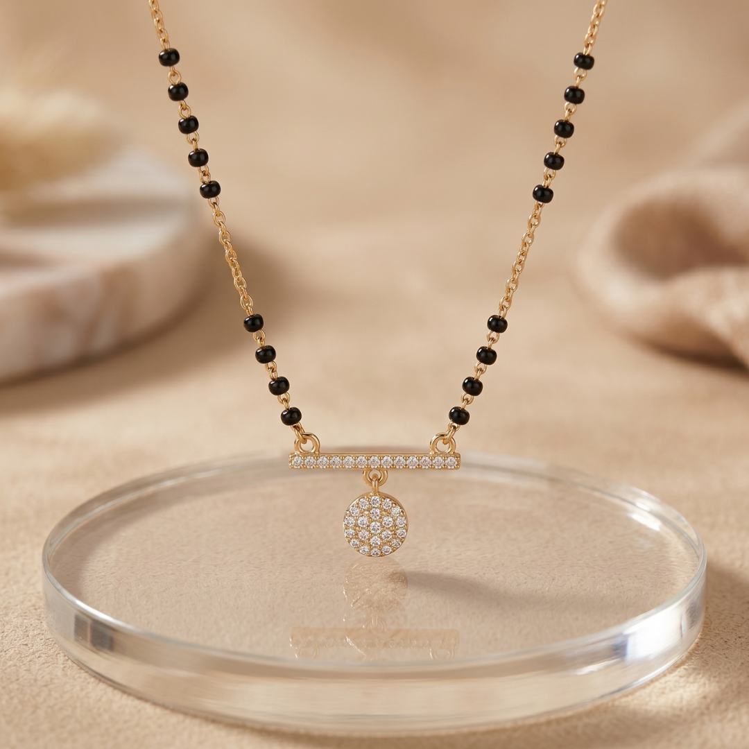 American Diamond Baguette Curved Mangalsutra