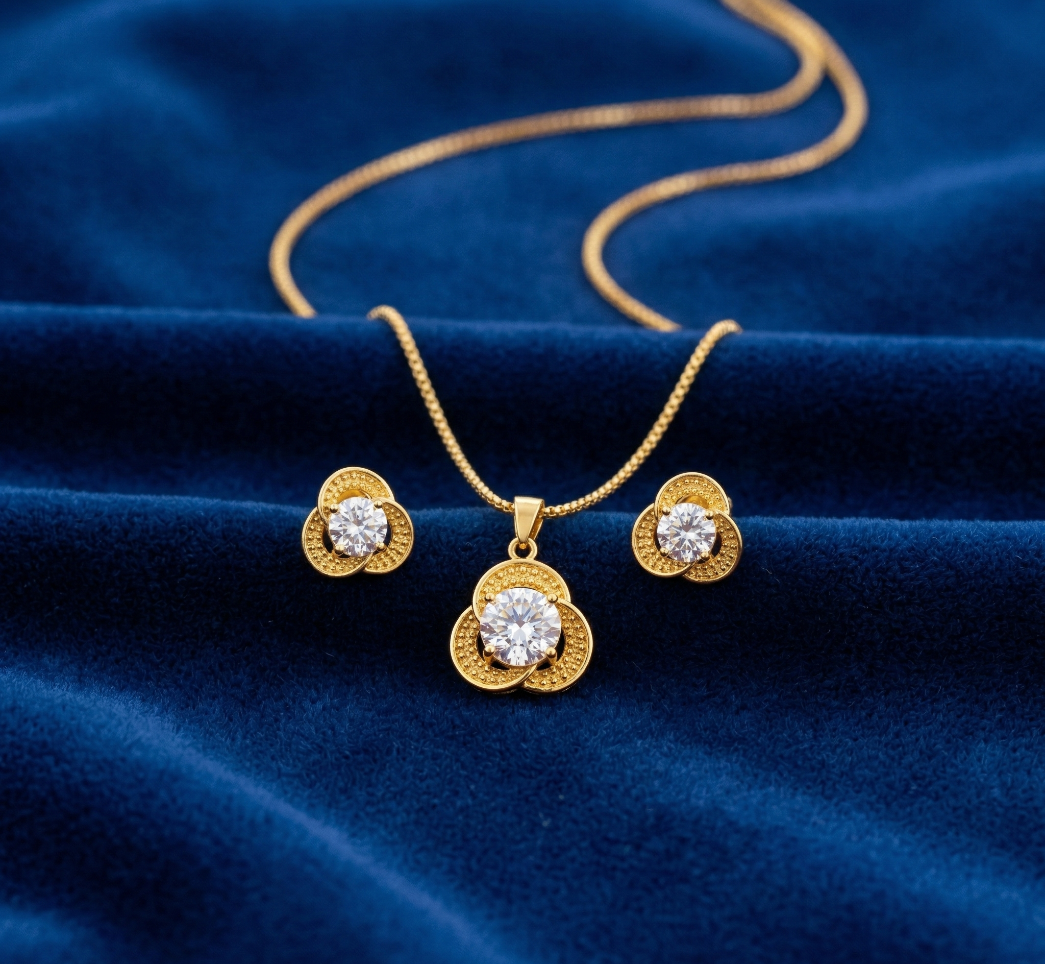 Textured Gold Solitaire Pendant Set
