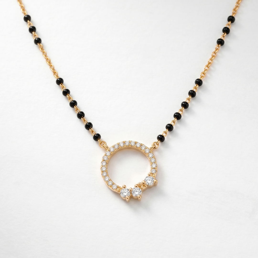 Gold Halo Pendant Mangalsutra with Floral Marquise Crystals