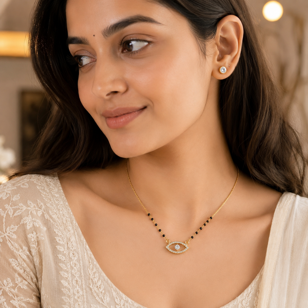 Gold Evil Eye Pendant Short Mangalsutra