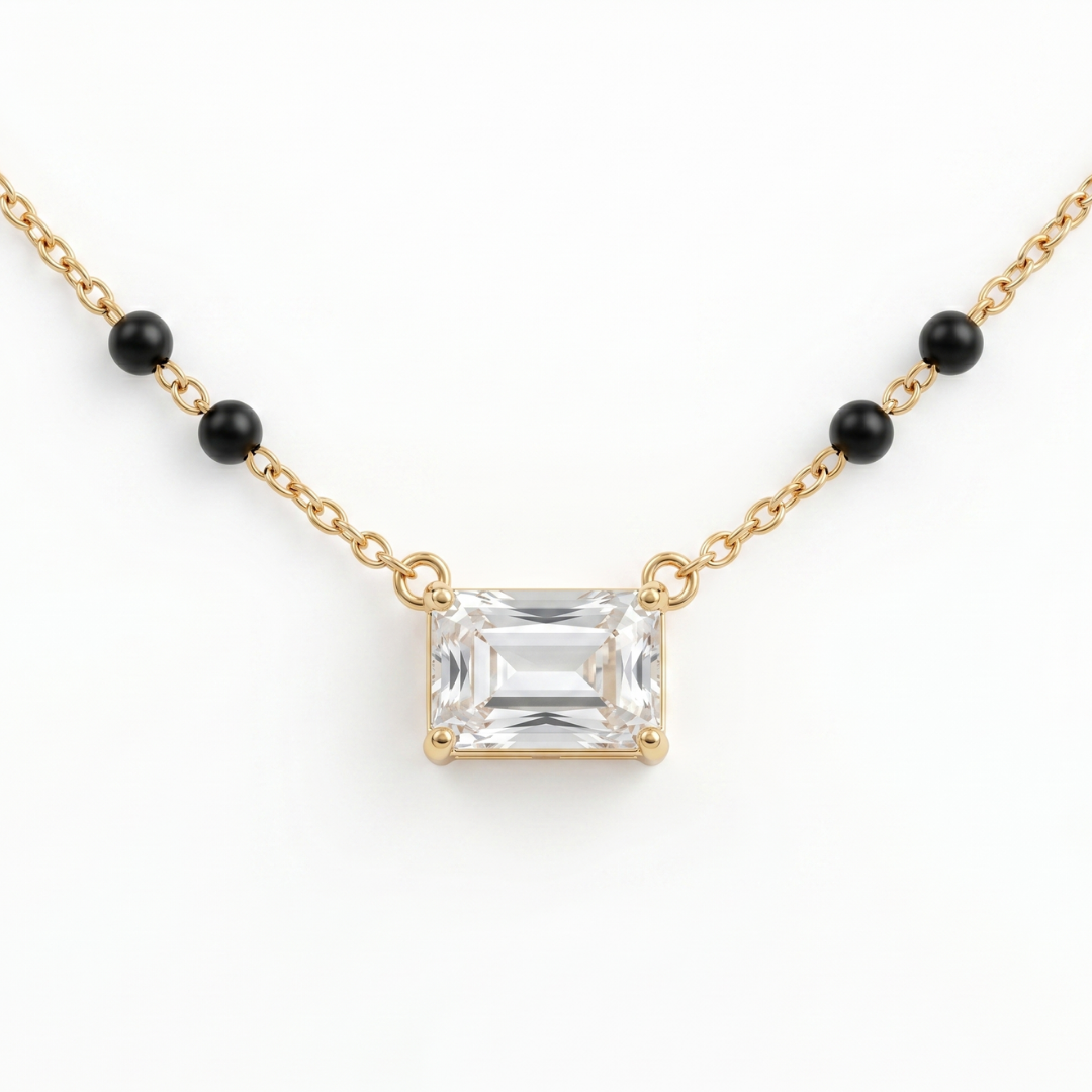 Gold Emerald-Cut Zircon Short Mangalsutra