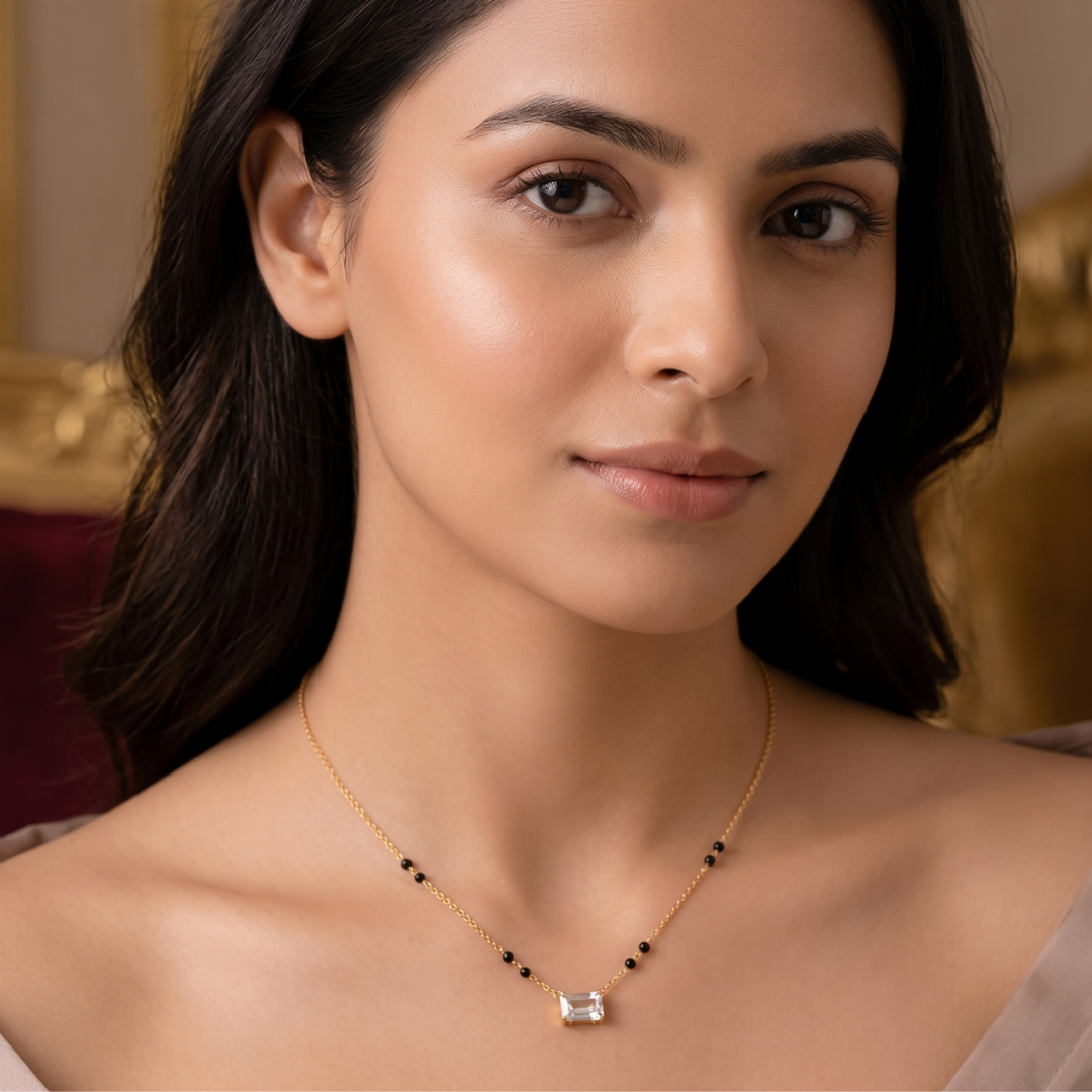 Gold Emerald-Cut Zircon Short Mangalsutra