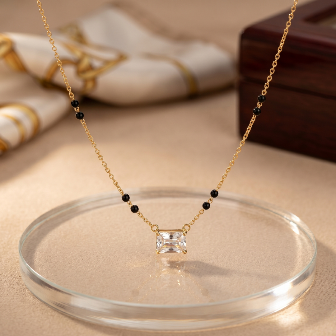 Gold Emerald-Cut Zircon Short Mangalsutra