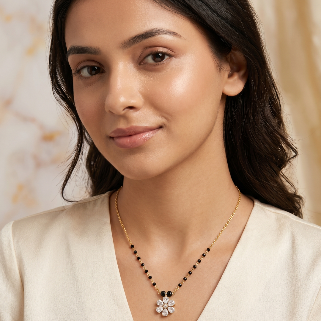 American Diamond Floral Mangalsutra for Women