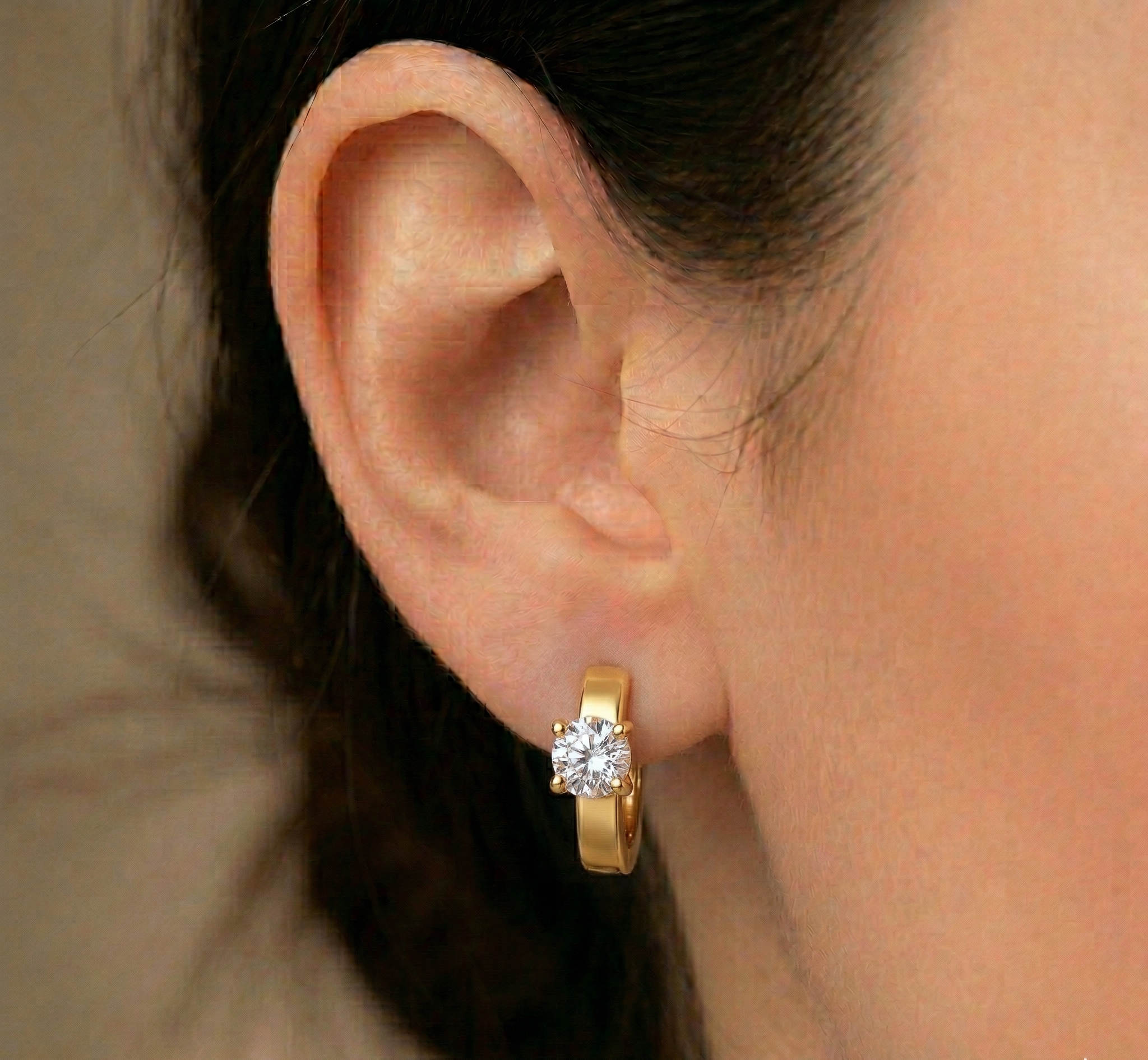 Wide Gold Huggie Earrings with Large Crystal