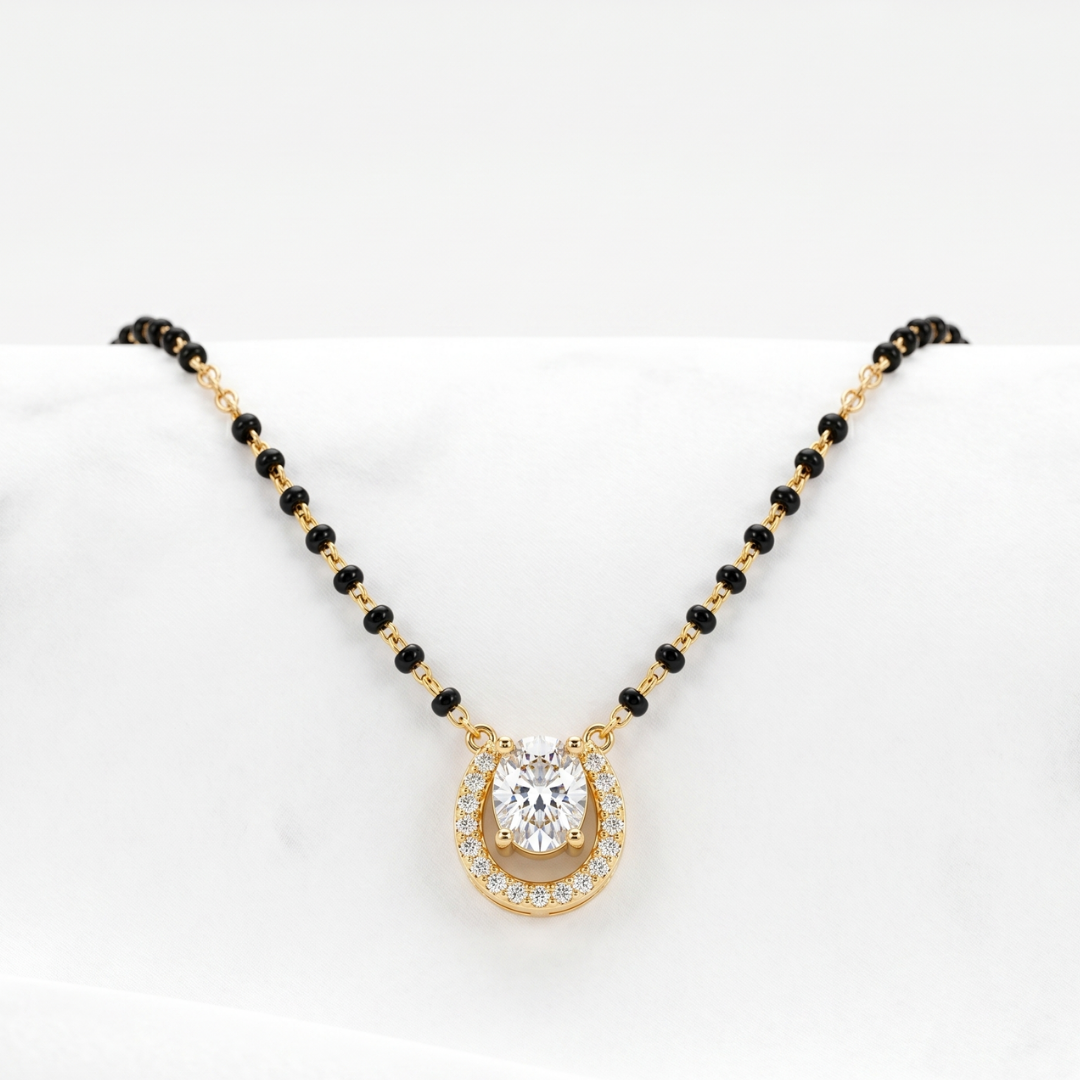 Gold Oval Solitaire Short Mangalsutra