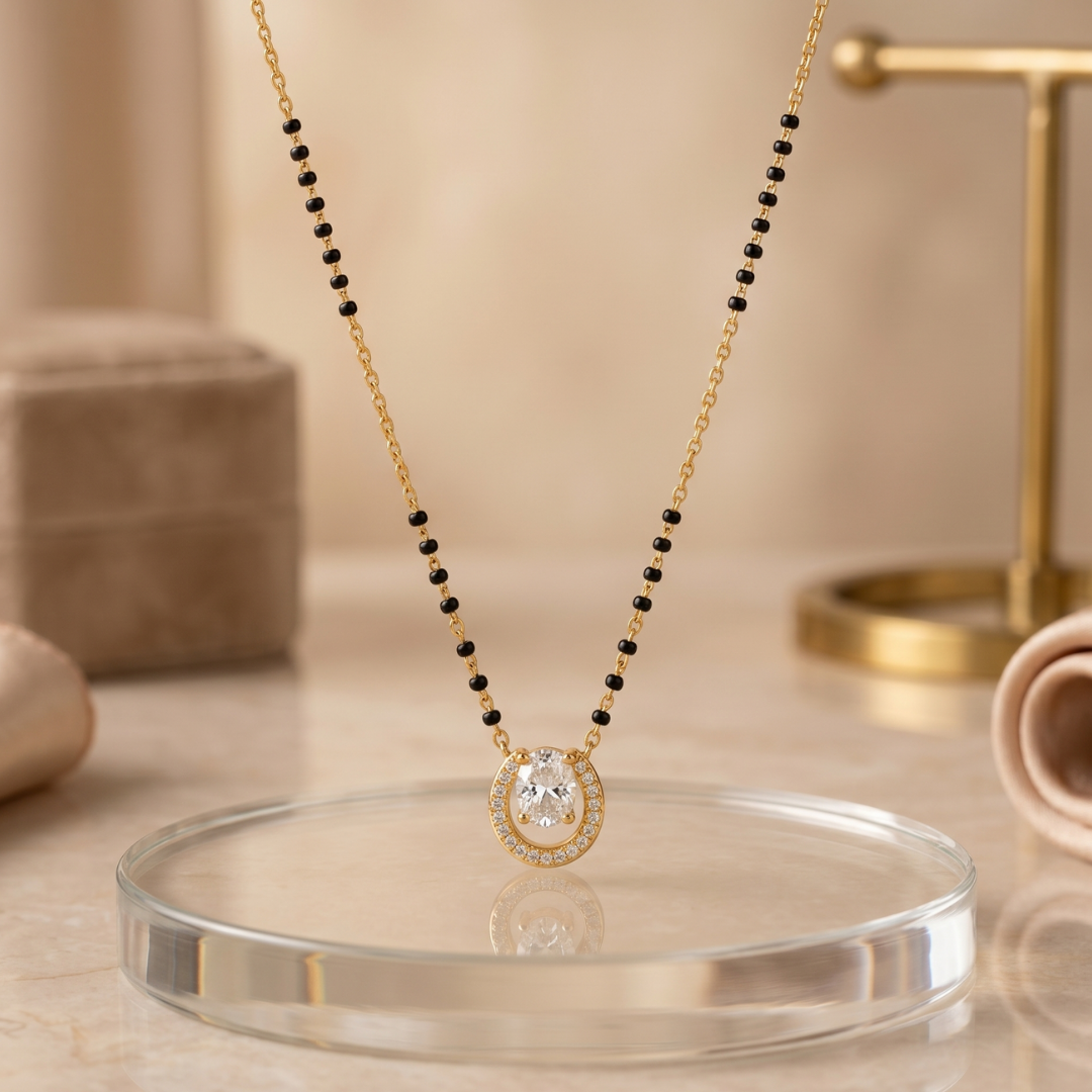 Gold Oval Solitaire Short Mangalsutra