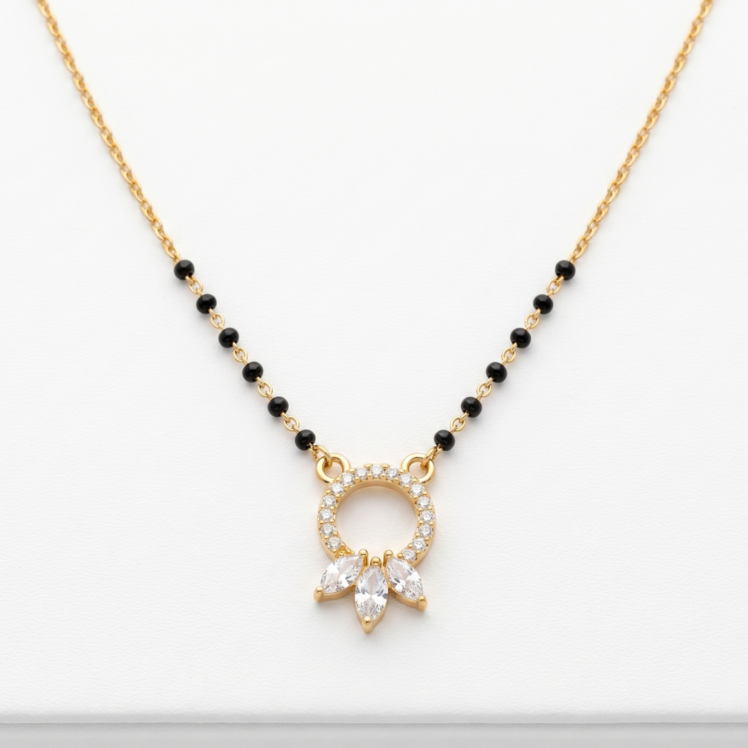 American Diamond Circle Mangalsutra with Leaf Charms