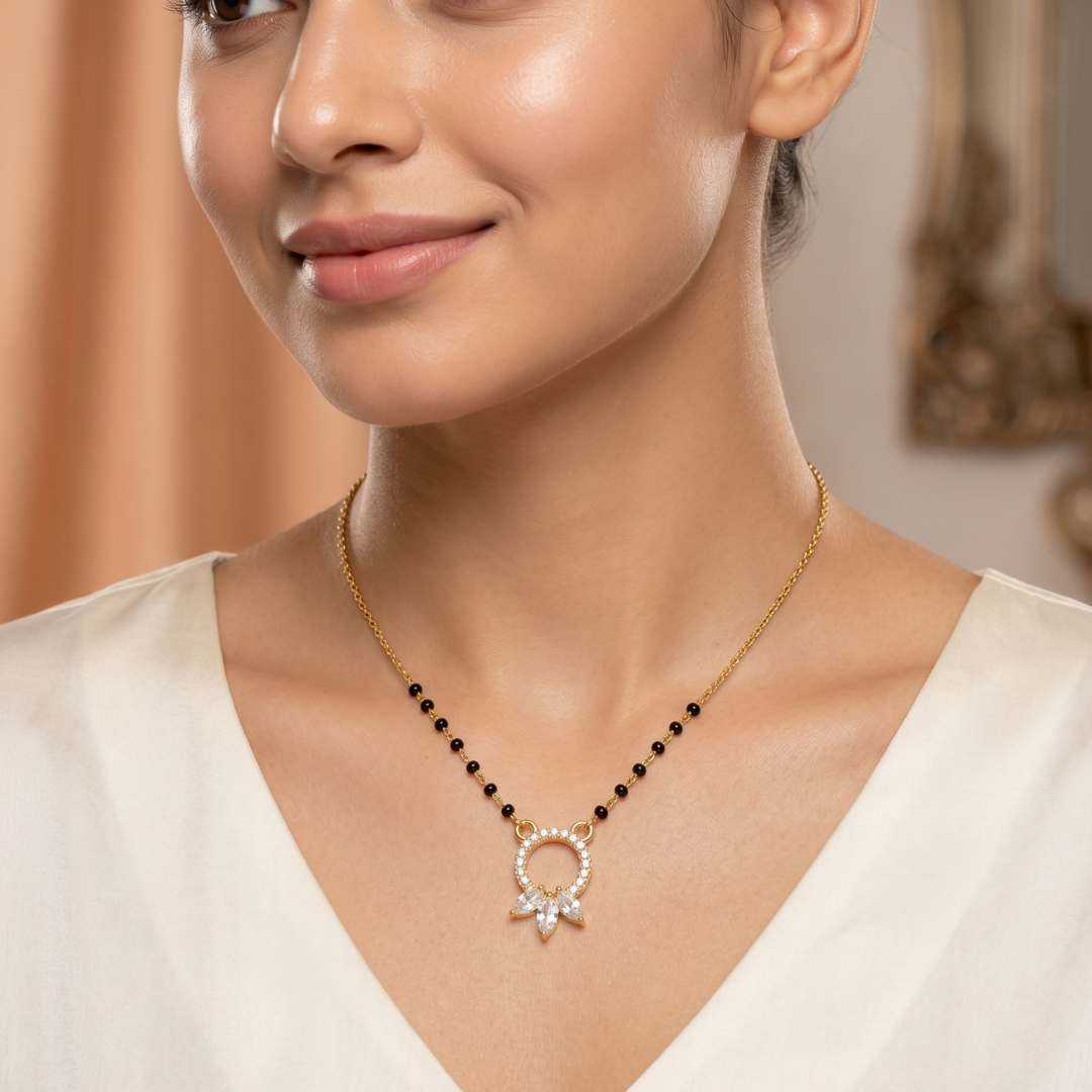 American Diamond Circle Mangalsutra with Leaf Charms