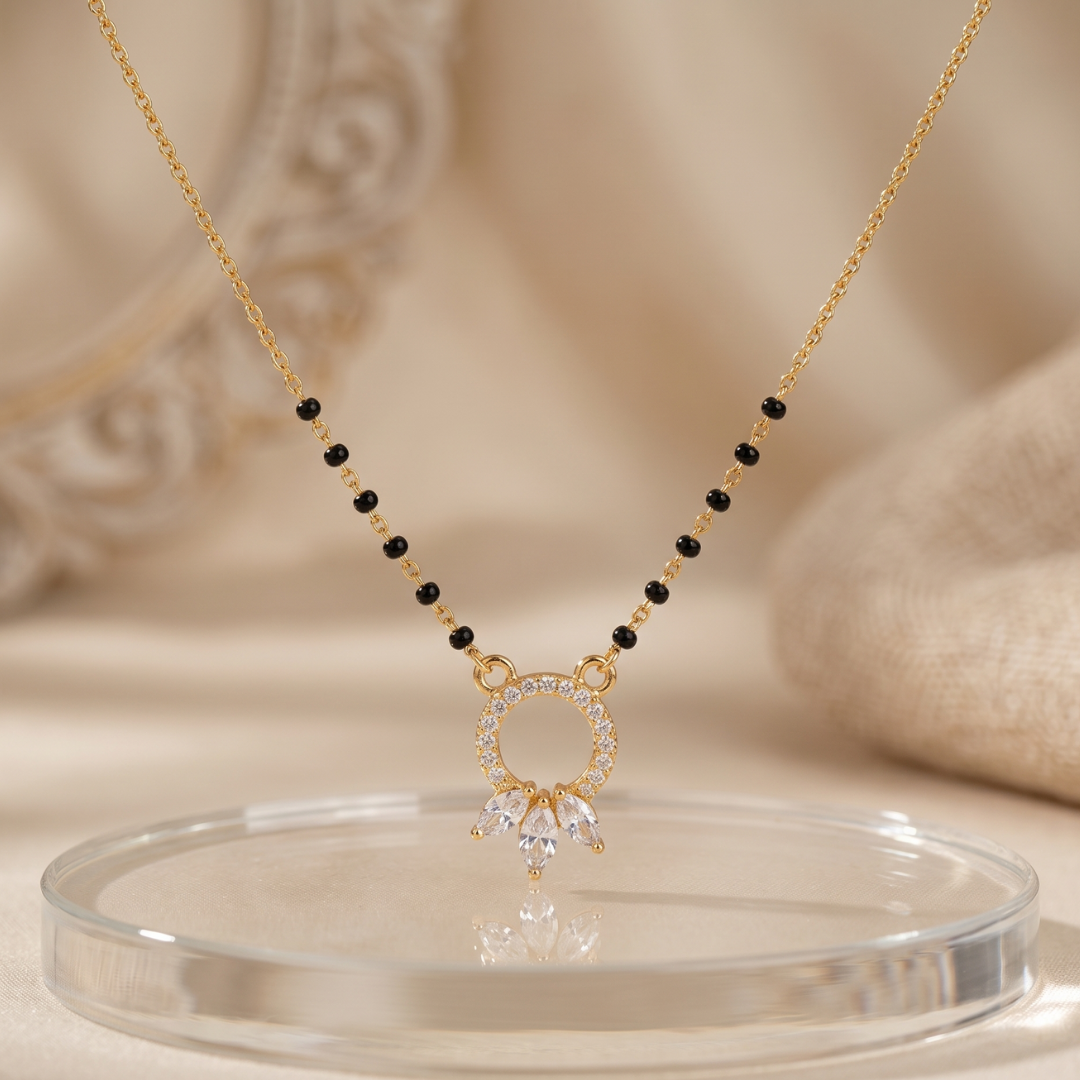 American Diamond Circle Mangalsutra with Leaf Charms