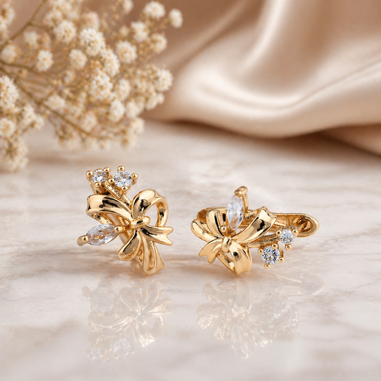 Golden Ribbon & Gem Earrings
