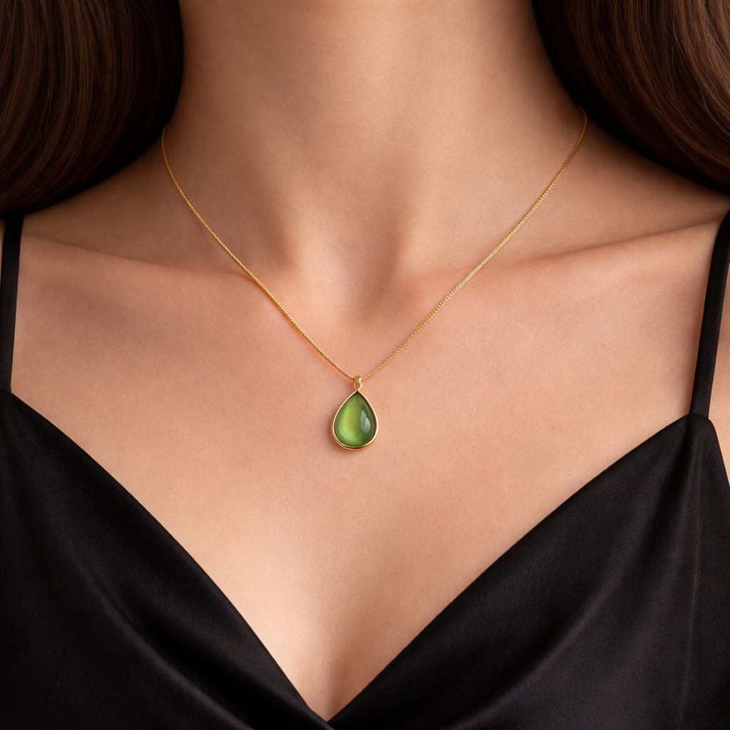 Green Teardrop Gold Snake Chain