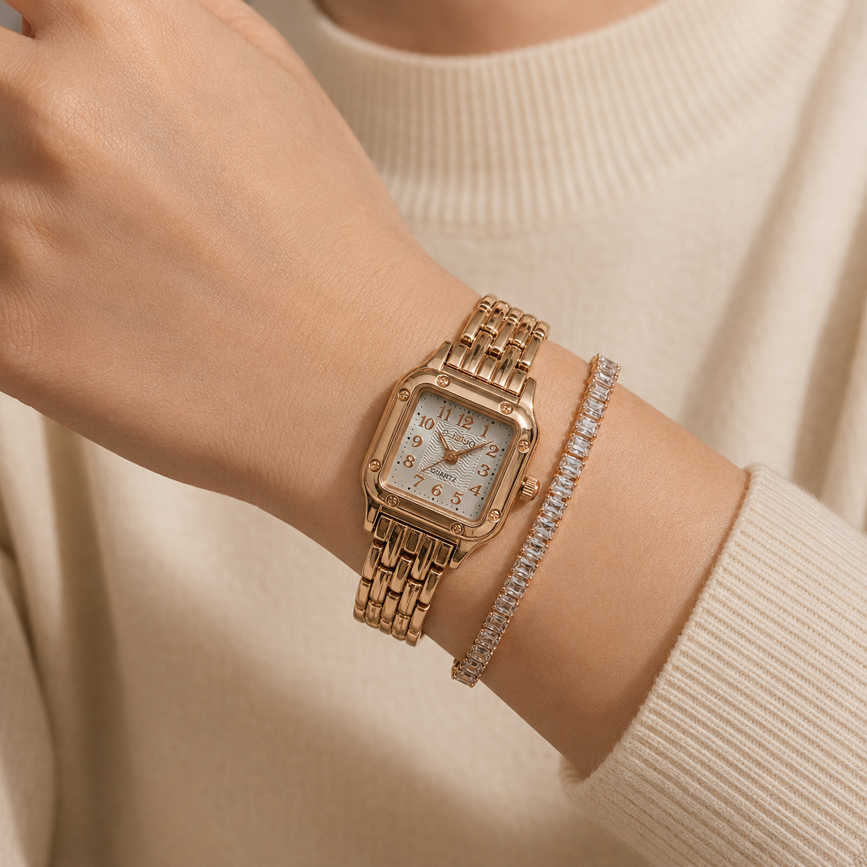 The TEJVIRA Vintage Square Dial Rose Gold