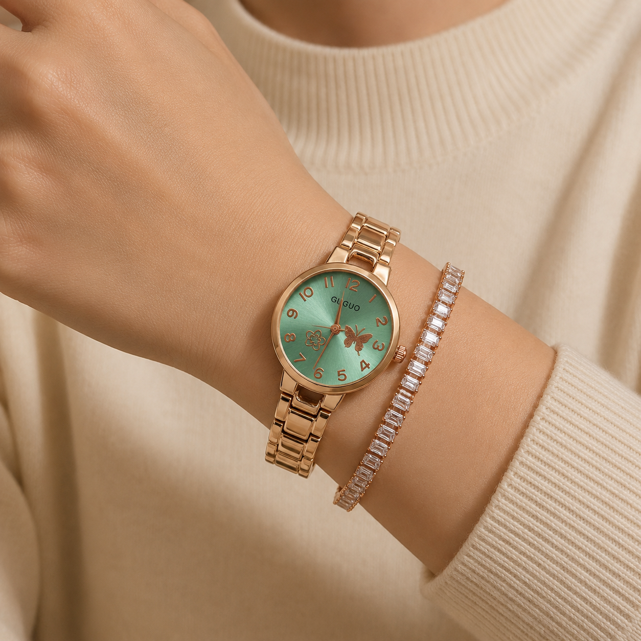 The TEJVIRA Green Butterfly Watch Set