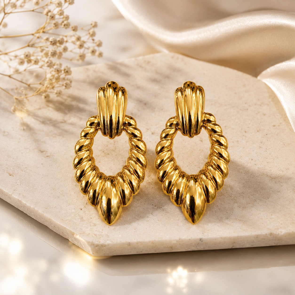The Gen'z Ribbed Gold Statement Earrings