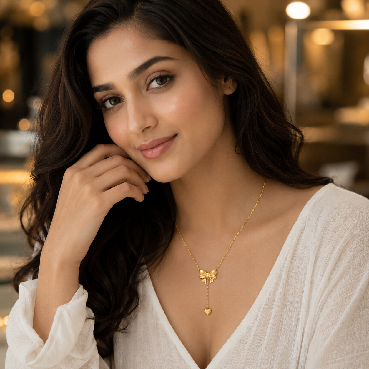 L’Amour 18K Gold Ribbon Heart Chain