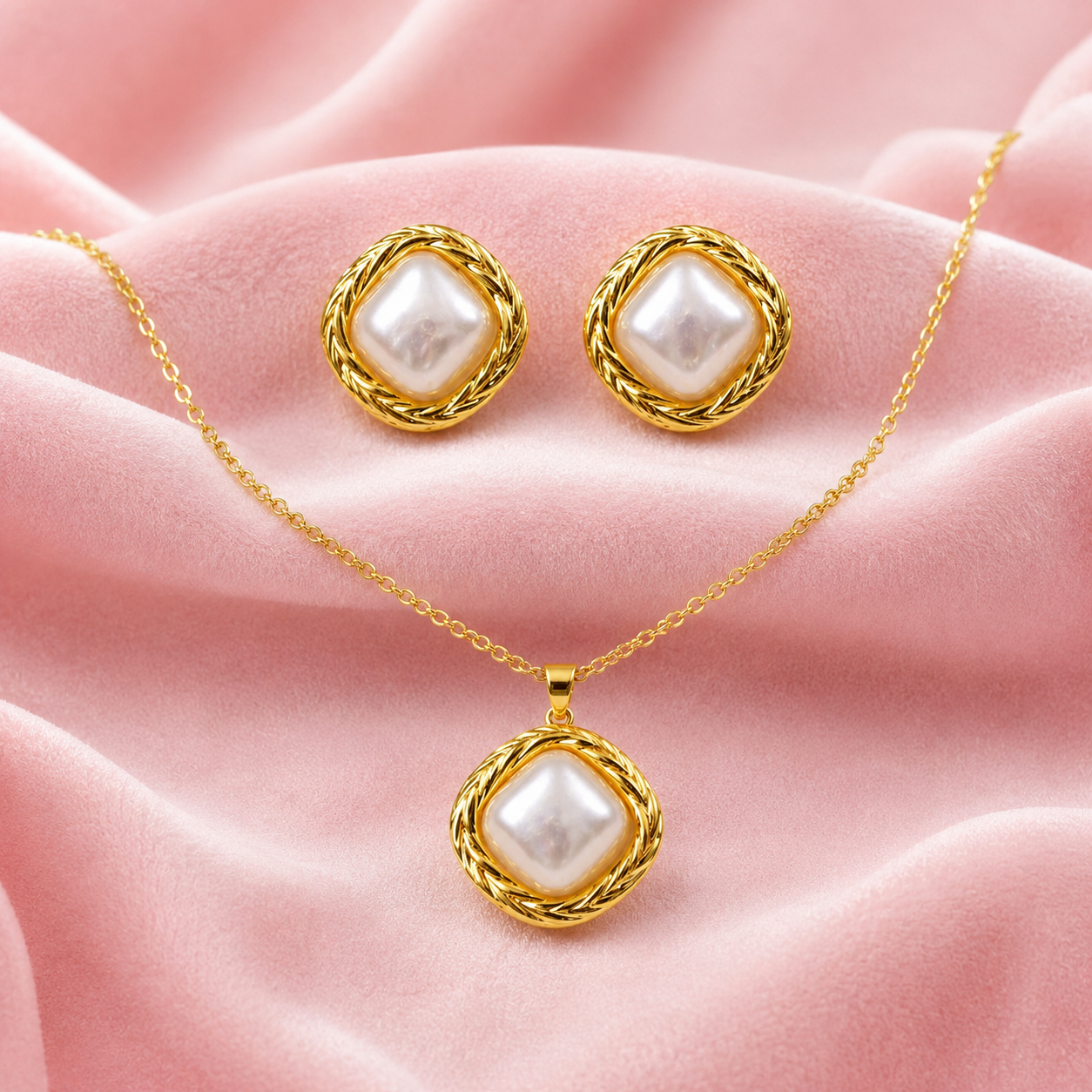 Vintage Square Pearl Jewelry Set