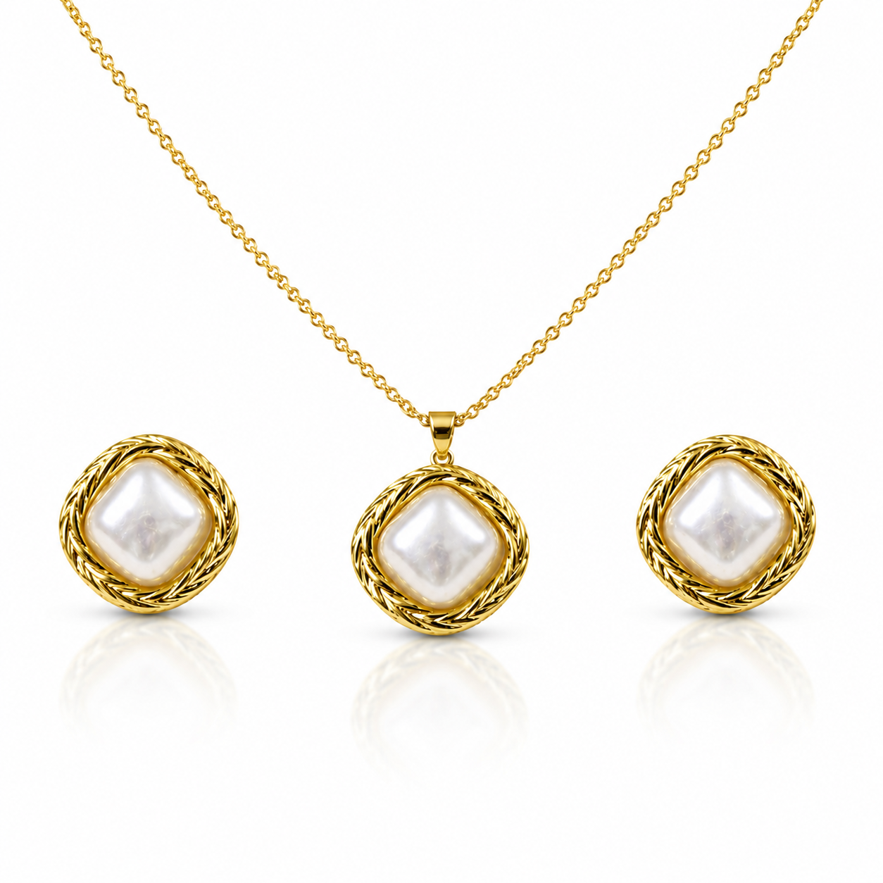Vintage Square Pearl Jewelry Set