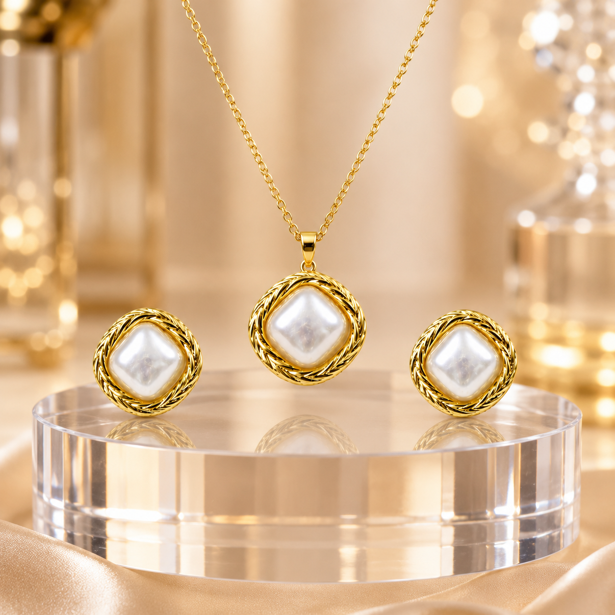 Vintage Square Pearl Jewelry Set