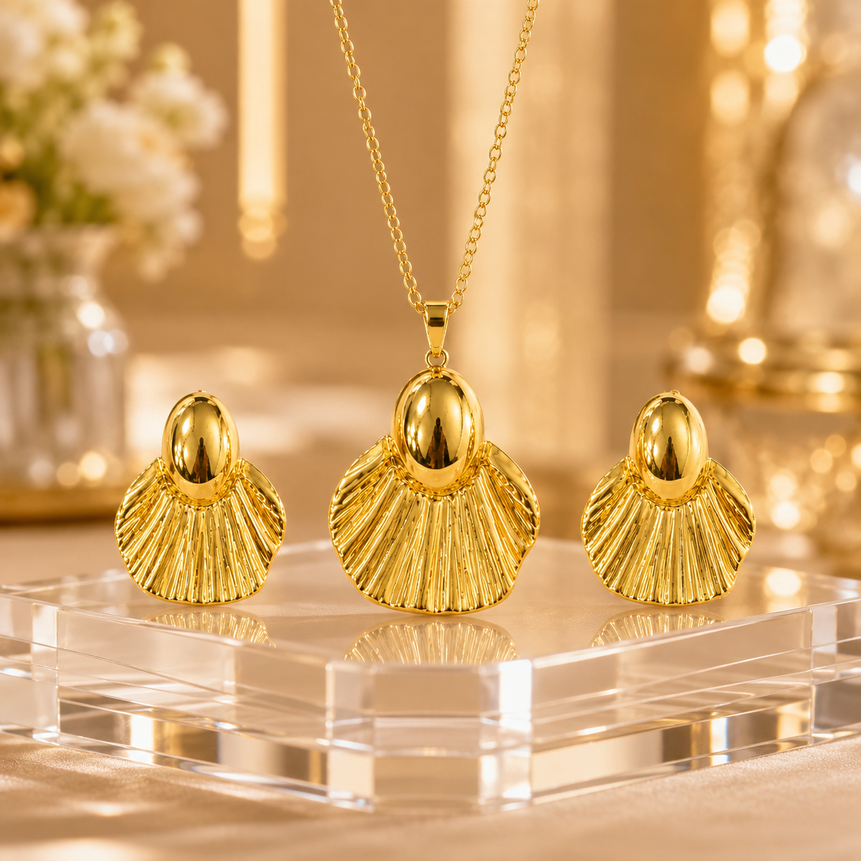 Luminous Pearl and Crystal Floral Jewelry Set