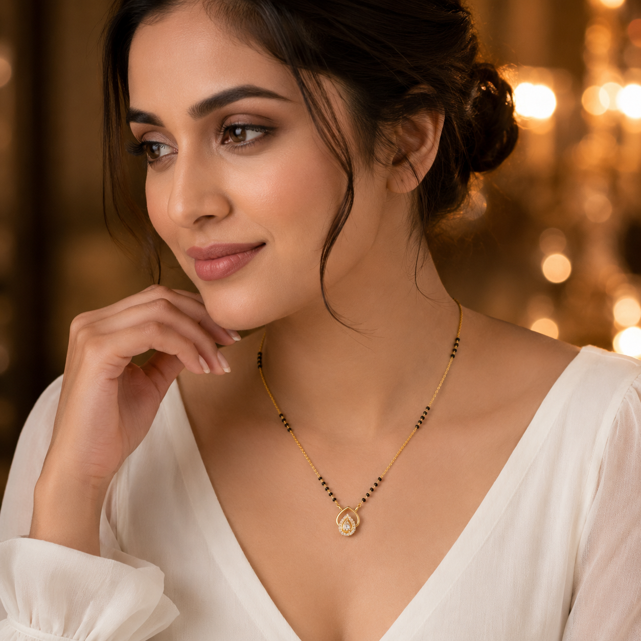 The 'Anika' Teardrop Halo Mangalsutra