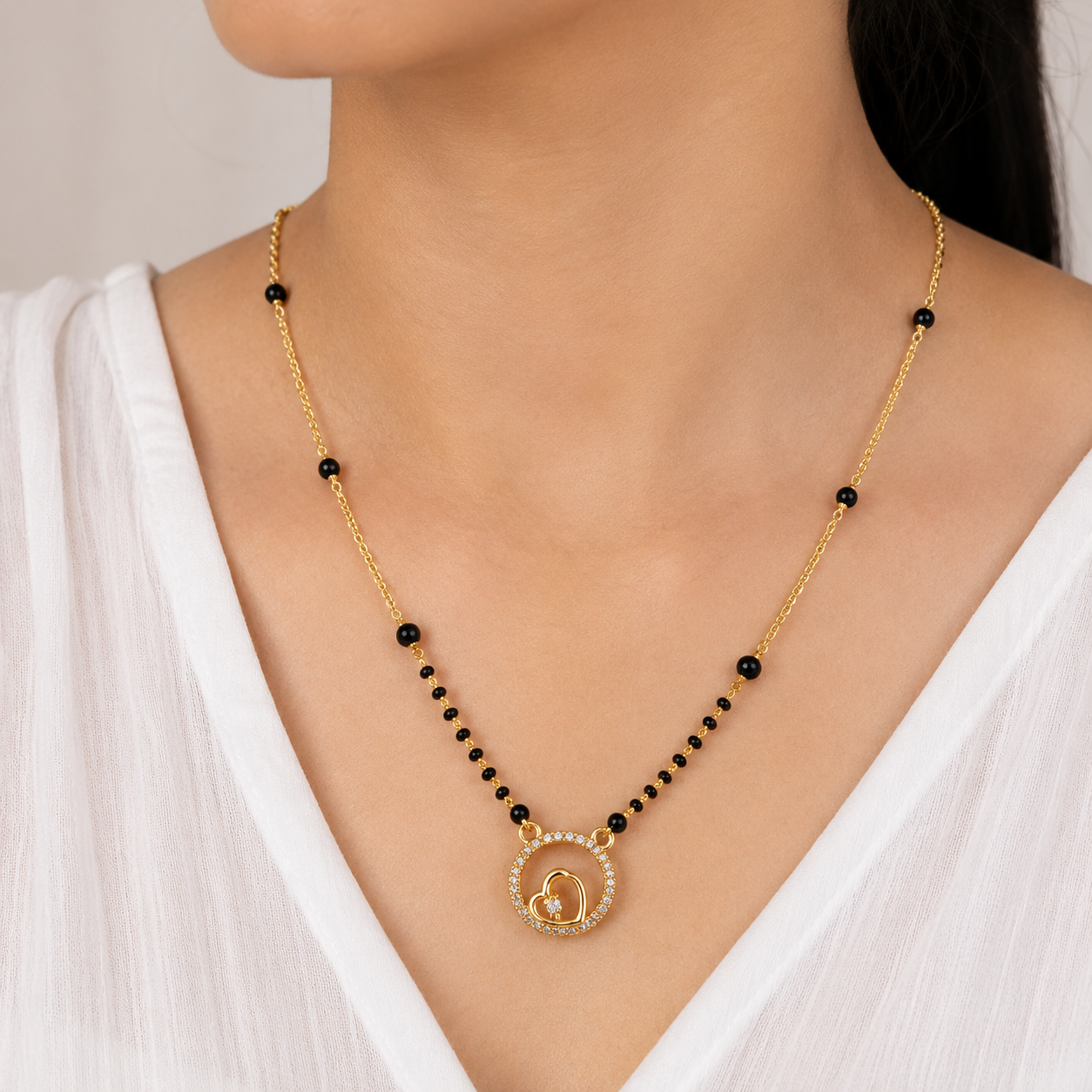 The 'Riya' Heart & Eternity Circle Pendant Mangalsutra