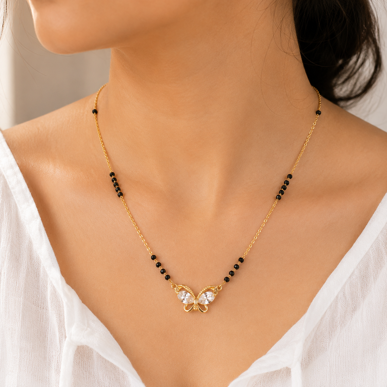 American Diamond Butterfly Pendant Mangalsutra