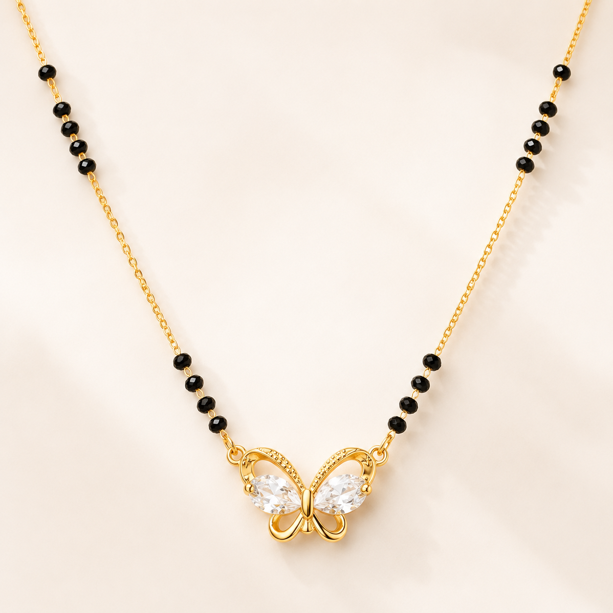 American Diamond Butterfly Pendant Mangalsutra