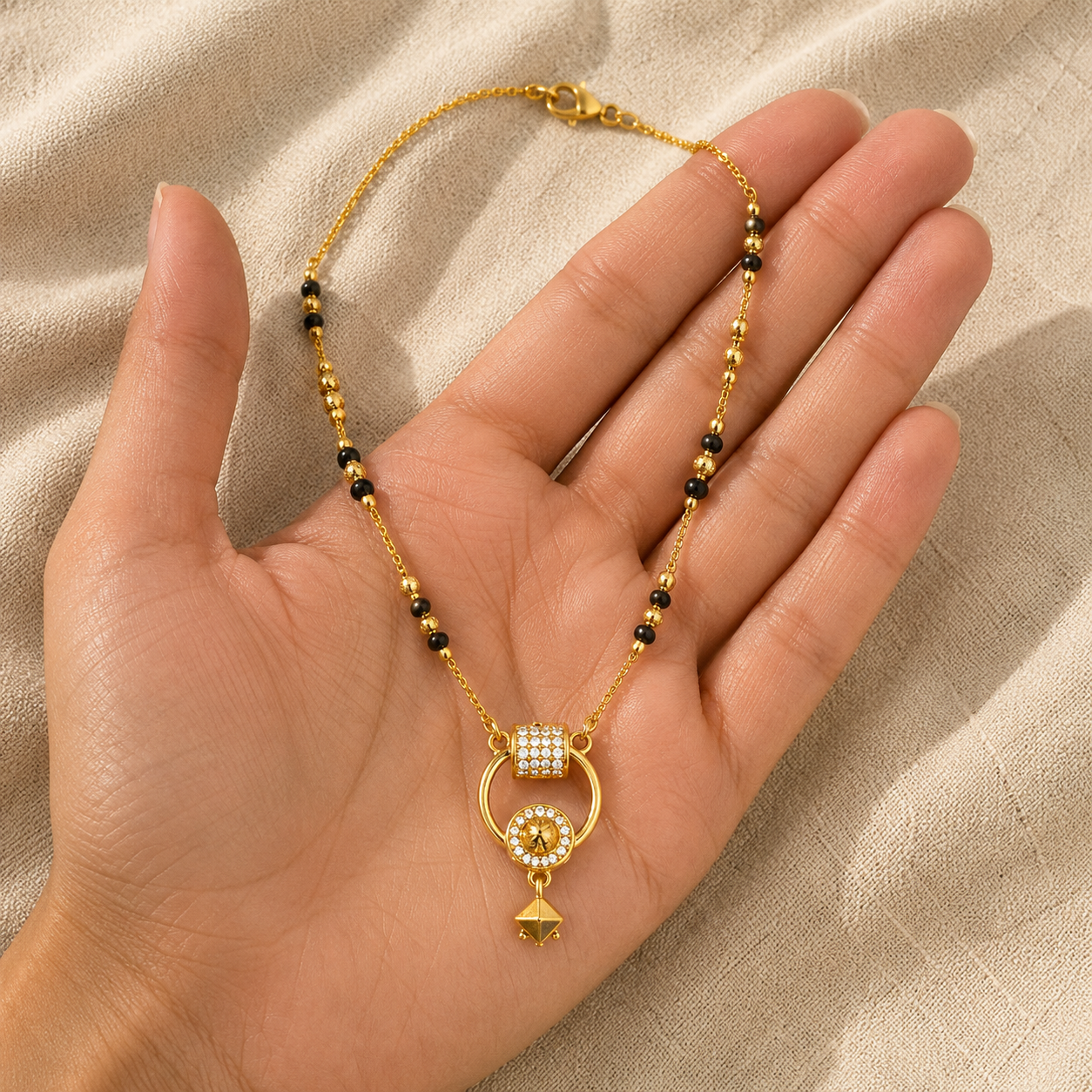 Golden Hoop & Crystal Drop Mangalsutra