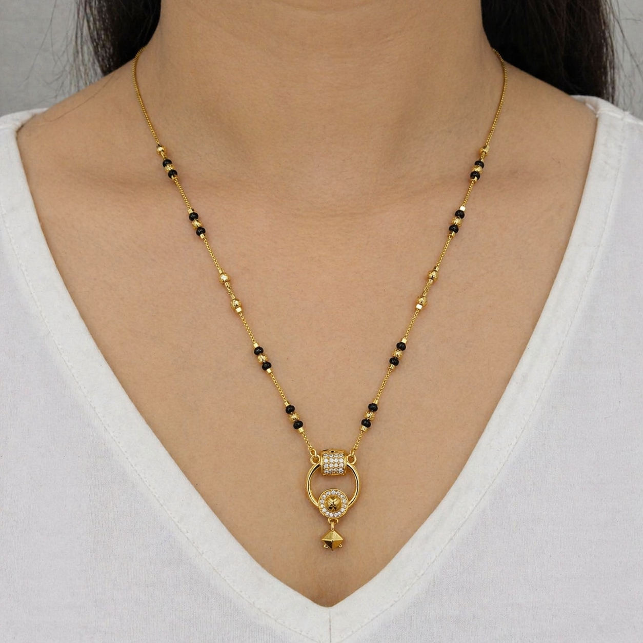 Golden Hoop & Crystal Drop Mangalsutra