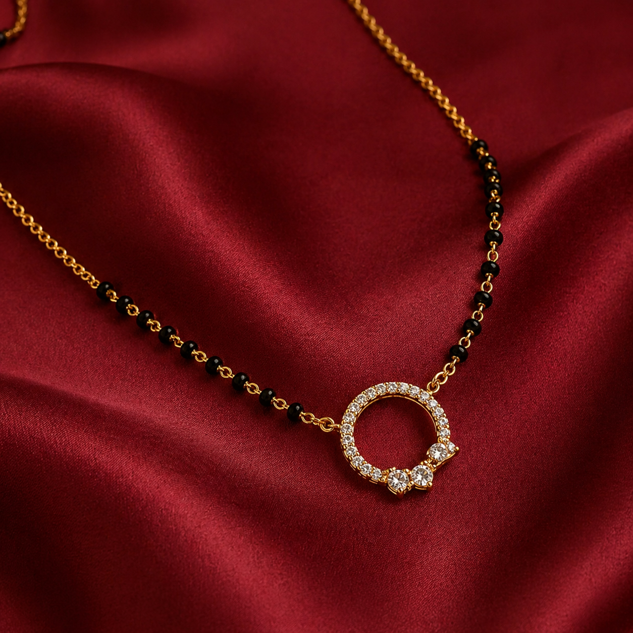 Gold Halo Pendant Mangalsutra with Floral Marquise Crystals