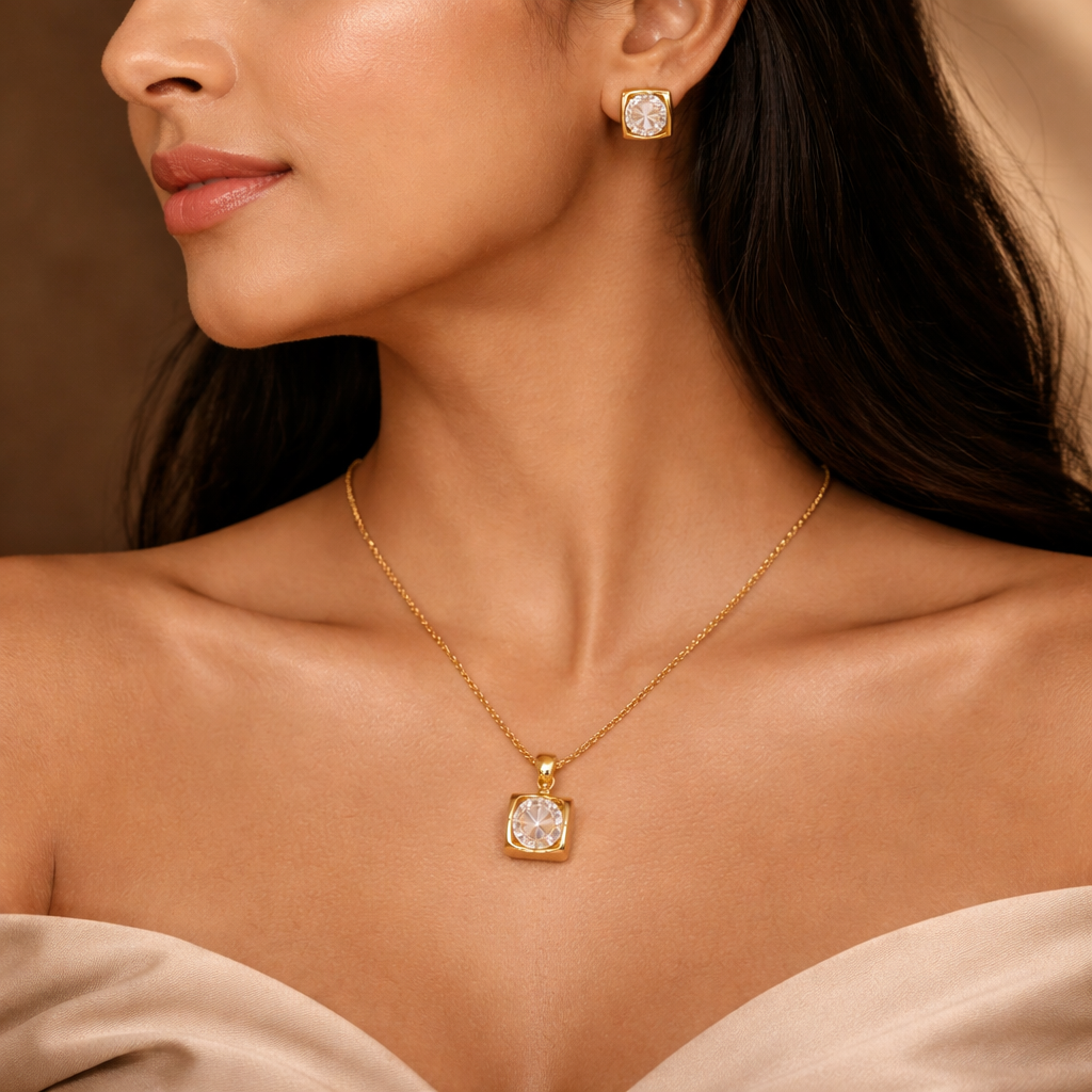 Premium Gold Plated Daily Wear Pendant and Earrings