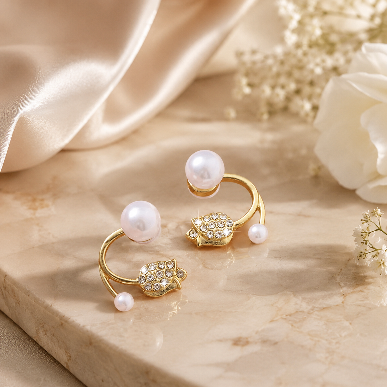 The Korean Floral Pearl Ear Jackets