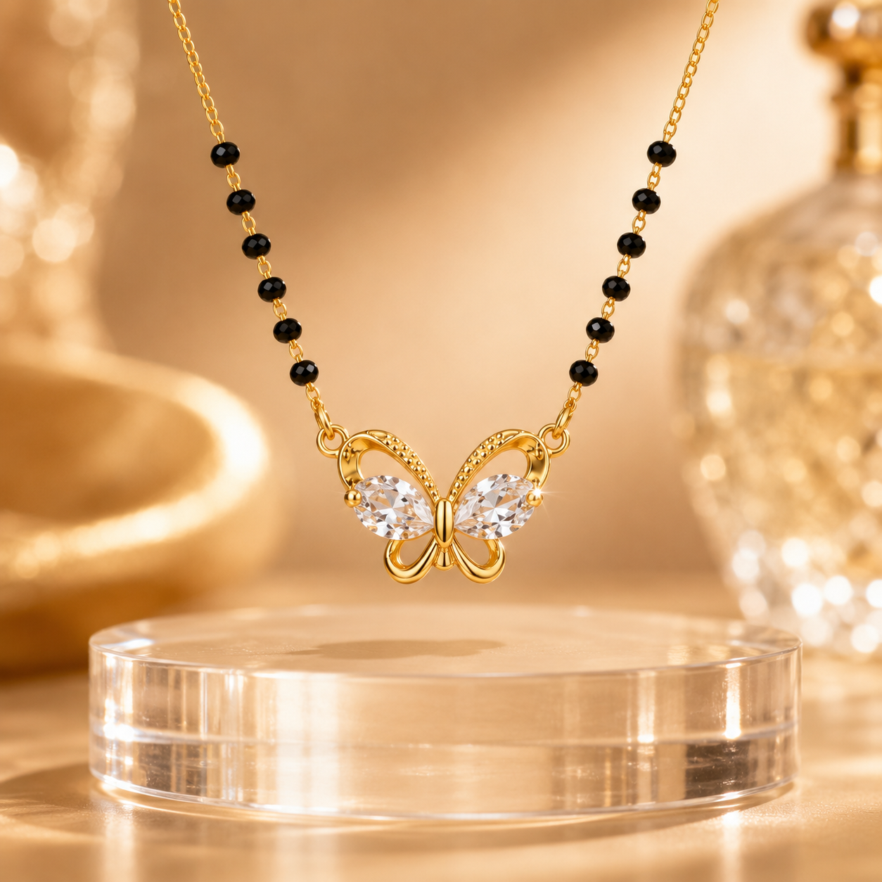 American Diamond Butterfly Pendant Mangalsutra