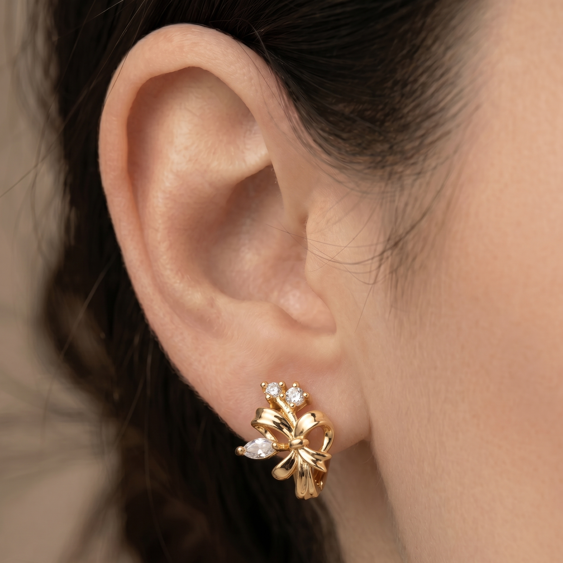Golden Ribbon & Gem Earrings