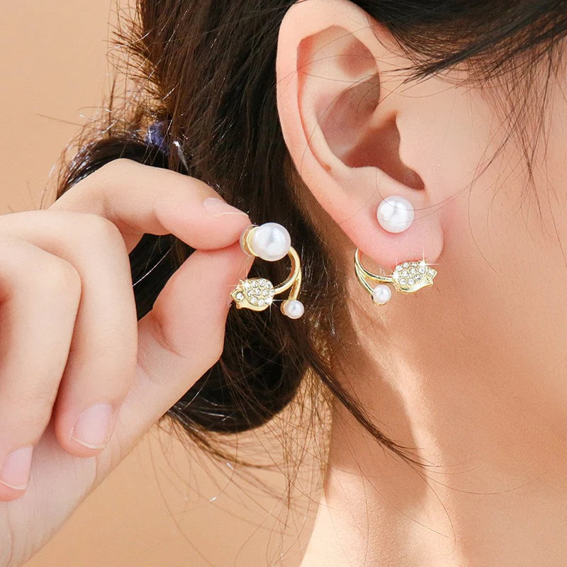 The Korean Floral Pearl Ear Jackets