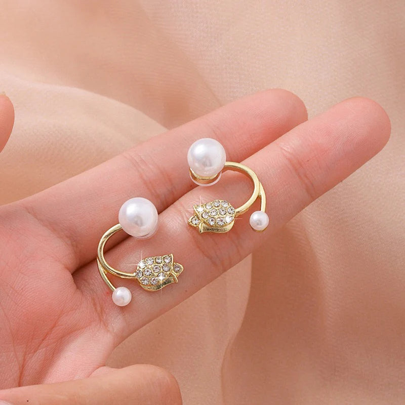 The Korean Floral Pearl Ear Jackets