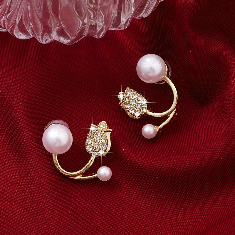 The Korean Floral Pearl Ear Jackets