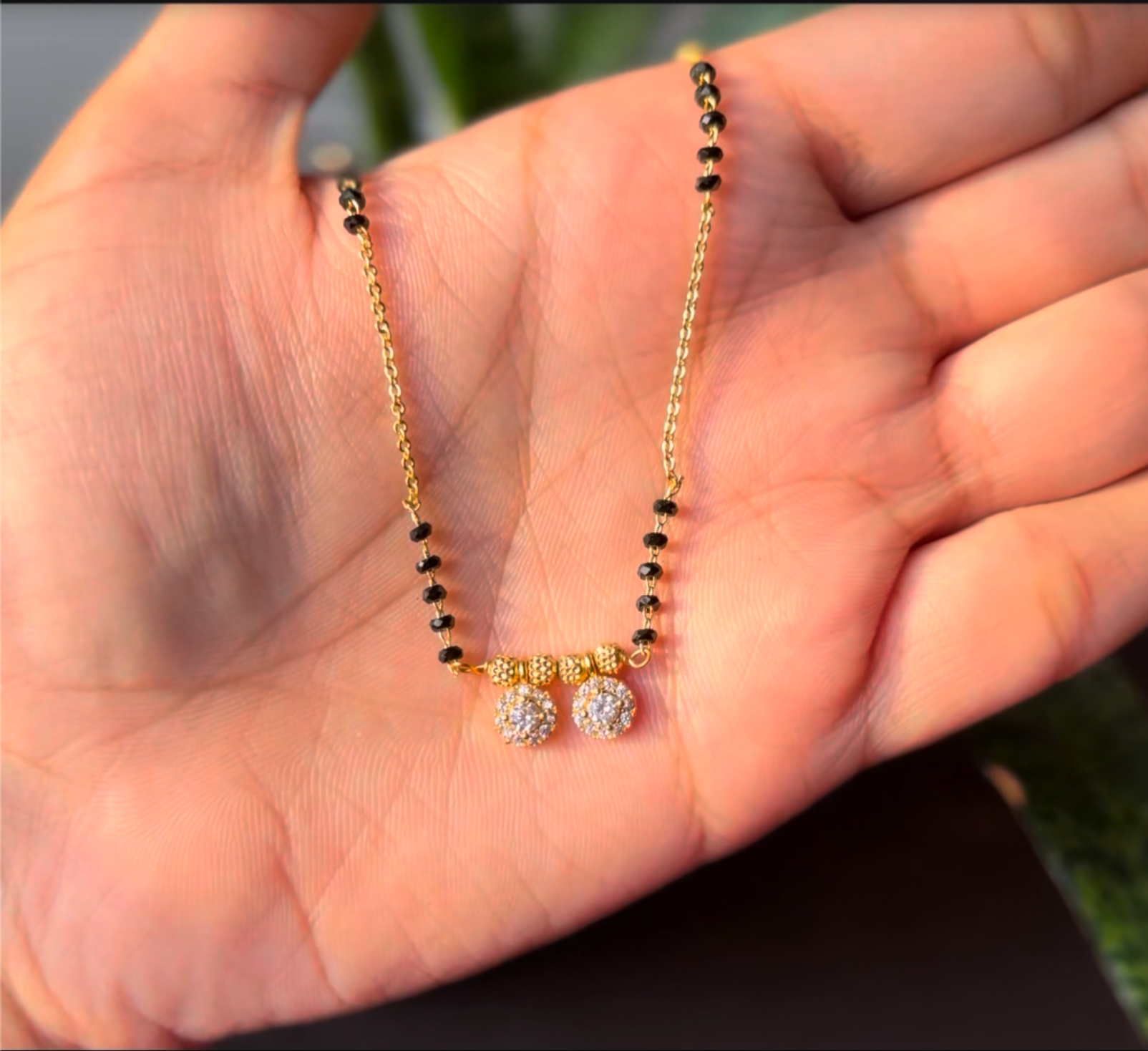 Modern Black Bead Mangalsutra with Solitaire Pendants