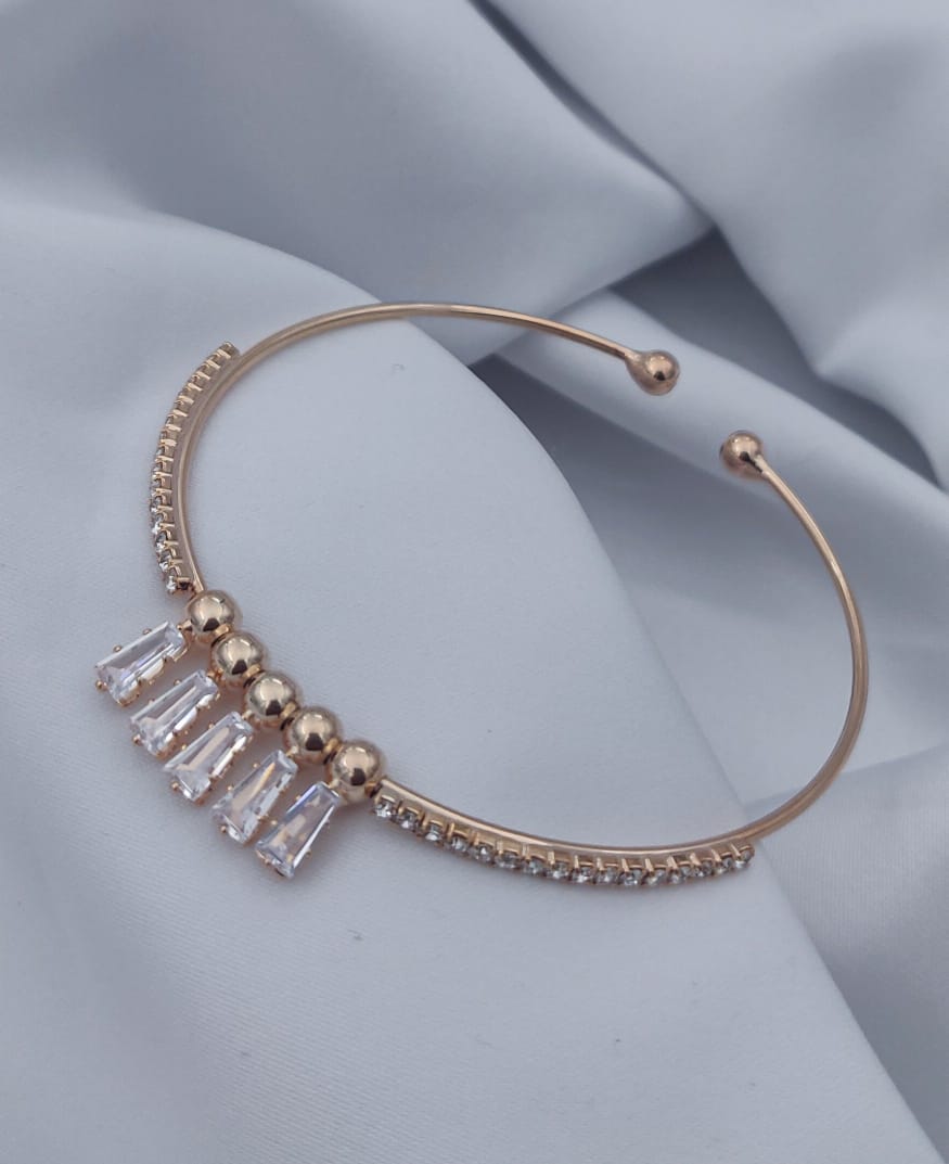 Adjustable Gold Cuff Bracelet with Baguette Crystals